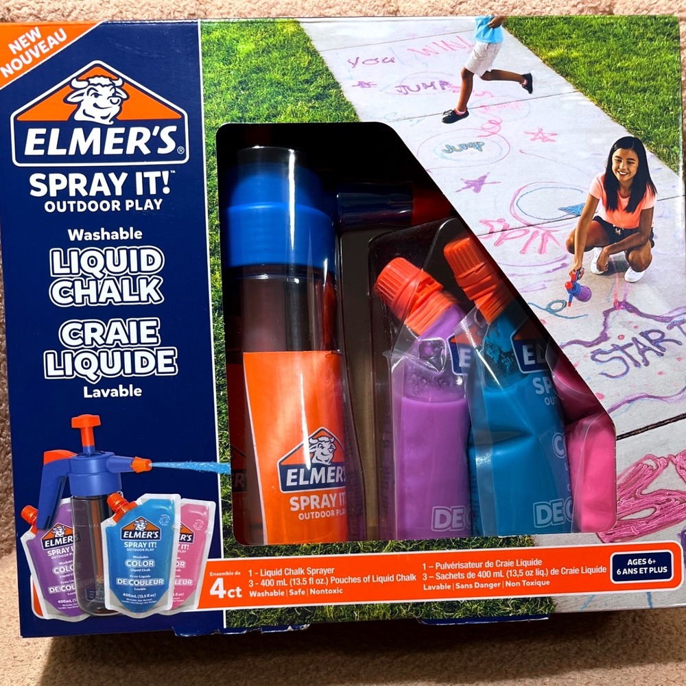 Elmer's Spray It Outdoor Play Washable Liquid Chalk 4ct Set PumpSprayer Nontoxic